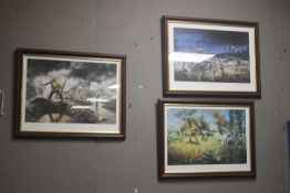 THREE FRAMED AND GLAZED DAVID ROWLANDS PRINTS