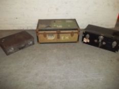 TWO TRAVEL TRUNKS AND A LEATHER CASE