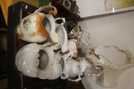 TWO TRAYS OF CERAMICS TO INCLUDE WASH JUGS, CHEESE DISH ETC (TRAYS NOT INCLUDED)