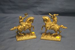 A PAIR OF BRASS FIGURES IN THE ANTIQUE STYLE, OF A FALCONER AND HUNTSMAN (2)