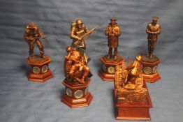 A COLLECTION OF 6 MILITARY TYPE STATUES 1 A/F