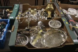 TWO TRAYS OF METAL WARE TO INCLUDE SILVER PLATE (TRAYS NOT INCLUDED)