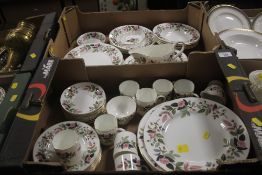 TWO TRAYS OF WEDGWOOD HATHAWAY ROSE DINNERWARE (TRAYS NOT INCLUDED)