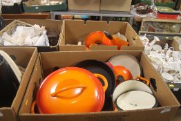 TWO TRAYS OF LE CREUSET SAUCEPANS (TRAYS NOT INCLUDED)