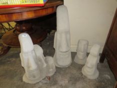 FOUR MODERN CONCRETE EATER ISLAND HEAD STATUES H-71 CM ( LARGEST )