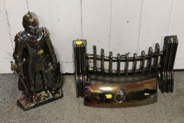 A KNIGHT SHAPED COMPANION SET, TOGETHER WITH A MATCHING FIREGRATE FRONT (2)