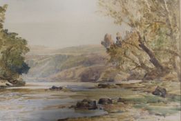 FOUR FRAMED AND GLAZED WATERCOLOURS TO INCLUDE A MOUNTAINOUS SCENE SIGNED FRANCIS NICHOLSON R.W.S.