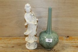 A CELADON STYLE TOGETHER WITH AN ORIENTAL BLANC DE CHINE FIGURINE (2)