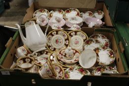 TWO TRAYS OF ROYAL ALBERT CHINA TO INCLUDE LADY HAMILTON, OLD COUNTRY ROSES ETC.