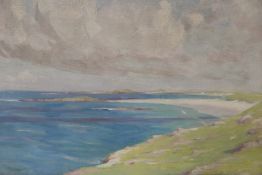 A PAIR OF UNFRAMED COASTAL SCENE OIL ON CANVAS ONE SIGNED C.STENHOUSE