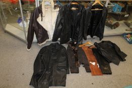 A QUANTITY OF LEATHER JACKETS TO INCLUDE A FLYING JACKET STYLE EXAMPLE