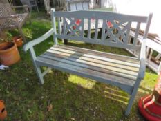 A PAINTED GREEN HARDWOOD GARDEN BENCH