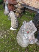 AN UNUSUAL ORIENTAL CONCRETE THREE PIECE SERPENT GARDEN STATUE