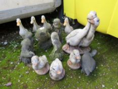 A QUANTITY OF ASSORTED GARDEN ANIMAL STATUES TO INC DUCKS - SOME PLASTIC