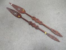 A PAIR OF WEST AFRICAN TRIBAL ART NIGERIAN / BENIN WOODEN CANOE PADDLES