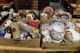 FOUR BOXES OF ASSORTED CERAMICS AND CHINA TO INCLUDE A LARGE QUANTITY OF CABINET PLATES, STONEWARE