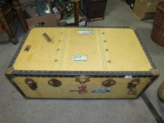 A LARGE VINTAGE STUDDED PACKING TRUNK