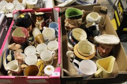 TWO TRAYS OF ROYAL DOULTON AND OTHER CHARACTER JUGS ETC. TO INCLUDE THE LONDON BOBBY, KING HENRY
