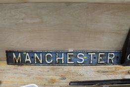 A VINTAGE CAST IRON METAL SIGN 'MANCHESTER'