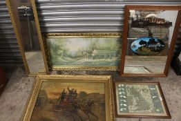 A SOUTHERN COMFORT ADVERTISING MIRROR TOGETHER WITH A QUANTITY OF PRINTS