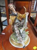 A BOX OF CAPODIMONTE FIGURES TO INCLUDE A TABLE LAMP, TOGETHER WITH A BOX OF BLUE AND WHITE CHINA,