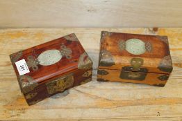 TWO JEWELLERY BOXES WITH INSET JADE PANELS