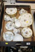 A TRAY OF VINTAGE AYNSLEY B204 FLORAL CHINA TO INCLUDE A QUANTITY OF CUPS AND SAUCERS