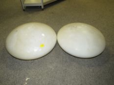 TWO RETRO GLASS LIGHT SHADES