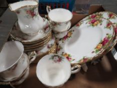 A SMALL TRAY OF TEAWARE TO INCLUDE ROYAL ALBERT CELEBRATION