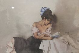 A LARGE FRAMED AND GLAZED W. RUSSELL FLINT PRINT TOGETHER WITH A WATERCOLOUR AND A LIMITED EDITION