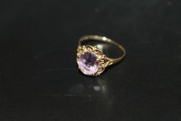 A 9CT GOLD AMETHYST DRESS RING, APPROX 1.7 G, APPROX SIZE O-P