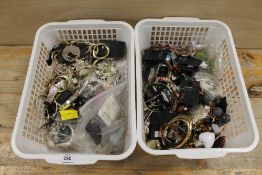 TWO BASKETS OF MAINLY MODERN COSTUME JEWELLERY ETC