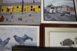 A QUANTITY OF PICTURES, PRINTS AND MIRRORS TO INCLUDE MODERN OIL PAINTINGS, TOGETHER WITH FRAMED