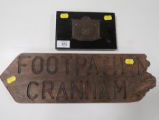 A VINTAGE 1940S '440YDS 'COMPETITION / TROPHY PLAQUE LAID ON WOOD TOGETHER WITH A DAMAGED VINTAGE