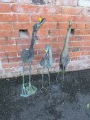 THREE DECORATIVE METAL GARDEN BIRDS