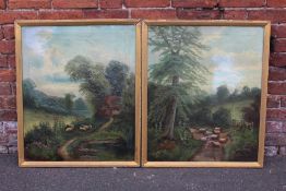CEDRIC GRAY (XIX-XX). A pair of country landscapes with sheep, signed lower right and dated 1912,