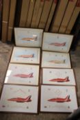 A COLLECTION OF EIGHT 1990S & 2000S FRAMED AND GLAZED LIMITED EDITION RAF RED ARROWS PRINTS WITH