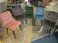 A HARLEQUIN SET OF FIVE VELVET EFFECT DINING CHAIRS