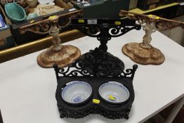 A PAIR OF CAST METAL BRACKETS TOGETHER WITH A SIMILAR EXAMPLE CONVERTED TO A BOOT SCRAPER PLUS A