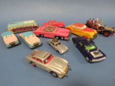 A TRAY OF TV / FILM RELATED DIE CAST CARS TO INCLUDE CHITTY CHITTY BANG BANG, MAN FROM UNCLE, 2 X