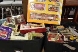 TWO BOXES OF ASSORTED DIECAST VEHICLES TO INCLUDE MODELS OF YESTERYEAR, DAYS GONE BY ETC TOGETHER