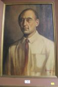 A FRAMED OIL ON BOARD PORTRAIT OF A MAN SIGNED LOWER RIGHT TAN SOEN KIONG '69? - H 59 CM W 41 CM