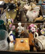 TWO TRAYS OF ASSORTED CERAMICS AND GLASSWARE TO INCLUDE AYNSLEY, BESWICK COTTAGEWARE, BRASS