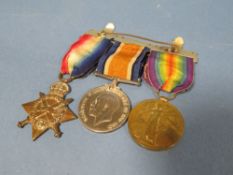 THREE WORLD WAR I MEDALS AWARDED TO PNR J. STONES R.E. ON BAR