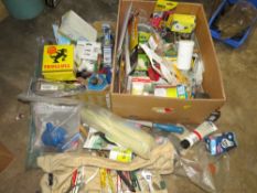 TWO BOXES CONTAINING VARIOUS HOUSEHOLD MAINTENANCE HARDWARE AND TOOLS