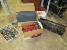 A SELECTION OF RADIO VALVES, FIRST ALERT SAFE, DUST DEVIL VACUUM WITH TOOLS, SAISHO DOUBLE