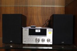 A JVC WIRELESS DAB HI-FI WITH SPEAKERS, REMOTE AND INSTRUCTIONS - NOT CHECKED