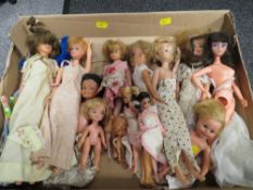 A TRAY OF ASSORTED SINDY, BARBIE AND OTHER VINTAGE DOLLS