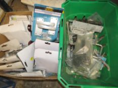 TWO BOXES CONTAINING VARIOUS GALVANISED GATE LATCHES, HINGES AND INTERNAL DOOR HANDLES