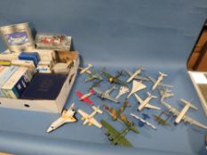 A BOX OF ASSORTED DIE CAST MODEL AIRCRAFT - MOSTLY BOXED